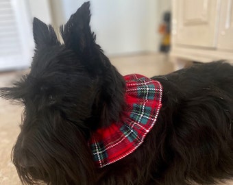 Red & Green Plaid Ruffled Collar - Handmade