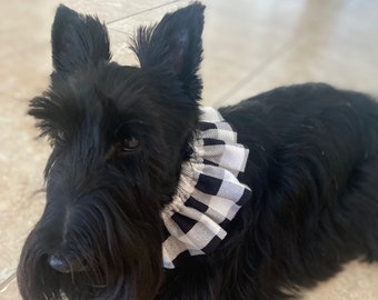 Black & White Buffalo Plaid Ruffled Collar - Handmade