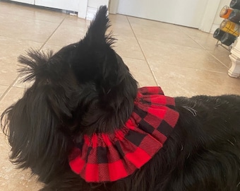 Red & Black Buffalo Plaid  Ruffled  Collar - Handmade