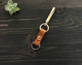 Leather KeyChain, Leather KeyChain with Brass Fish Hook, Leather Key Chain, Brass KeyChain, Leather Key Organizer