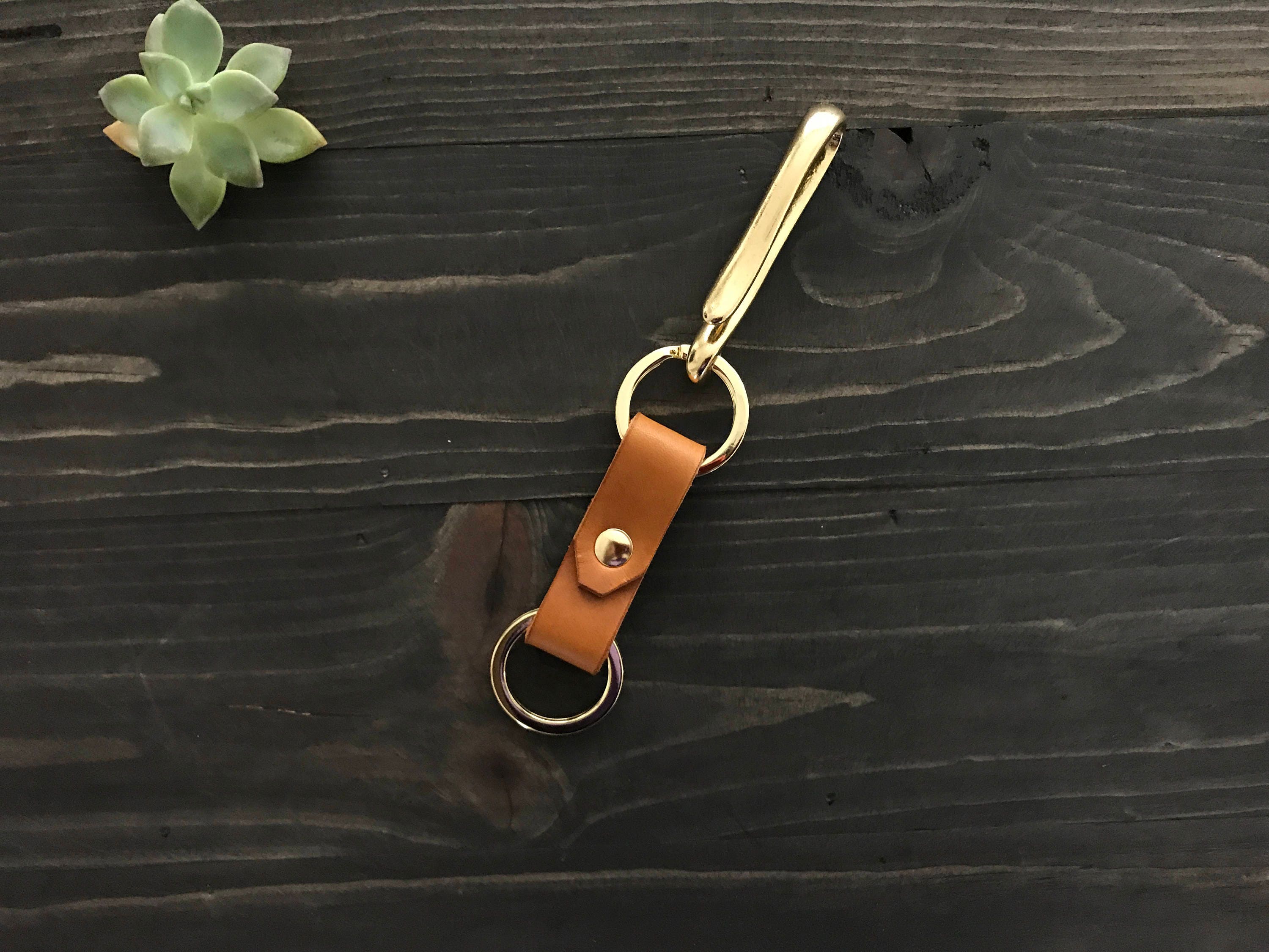Leather Keychain Leather Keychain With Brass Fish Hook - Etsy
