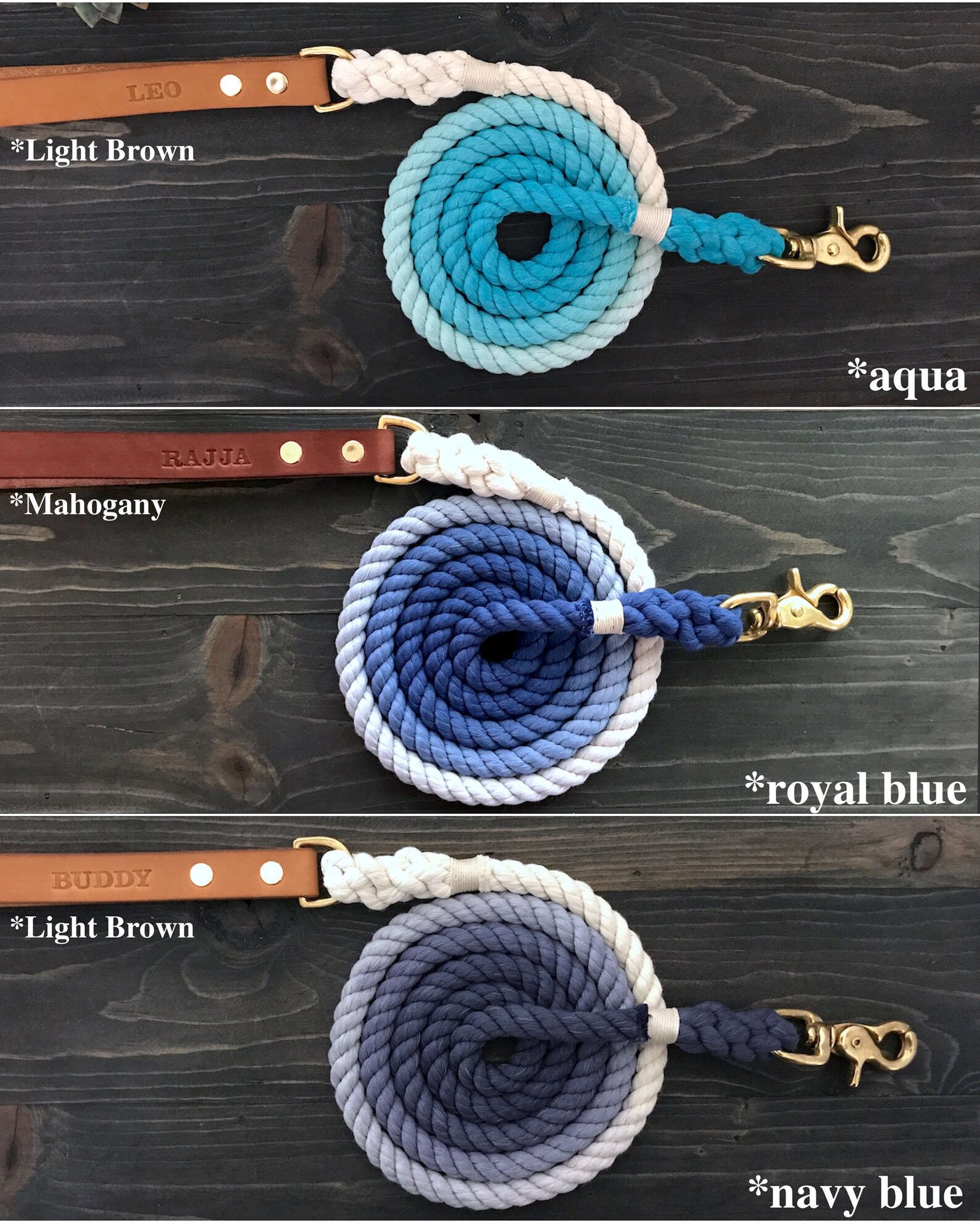 Ombre Rope Dog Leash With Leather Handle Ombre Dog Leash With Etsy