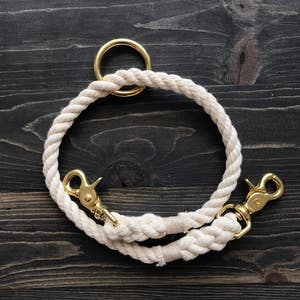 Ivory Two Dog Coupler, Double Dog Leash, Ivory Dog Leash, Leash Coupler, Cotton Rope Coupler