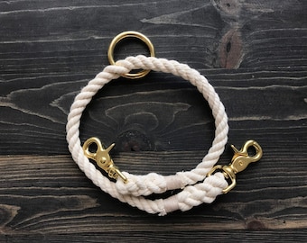 Ivory Two Dog Coupler, Double Dog Leash, Ivory Dog Leash, Leash Coupler, Cotton Rope Coupler