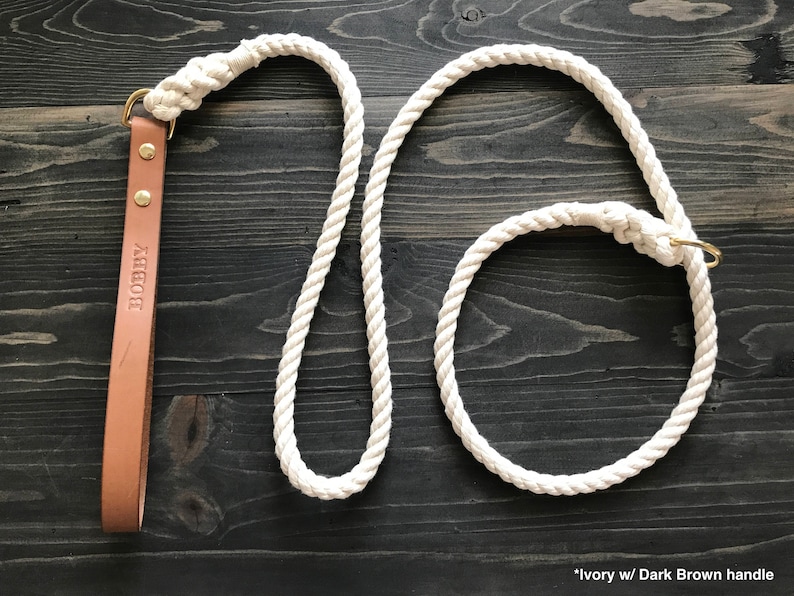 Ivory Slip Leash with Leather Handle Dog Slip Lead Leash Etsy