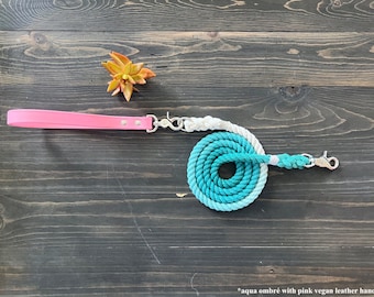 Ombre Rope Dog Leash with Removable Vegan Handle, Vegan Dog Leash, Rope Dog Leash, Luxury Dog Leash, Vegan Leather Dog Leash