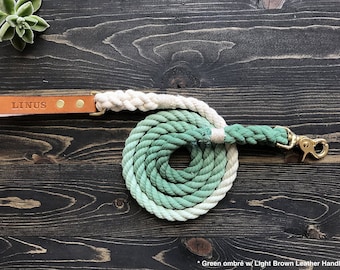 Ombre Rope Dog Leash with Leather Handle, Ombre Dog Leash with Handle, Leather Dog Leash,Ombre Leash,Ombre Dog Leash