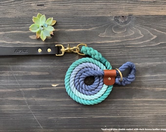 Ombre Slip Leash with Detachable Leather Handle, Ombre Dog Leash with Handle, Leather Dog Leash, Ombre Leash, Slip Lead, Slip Leash