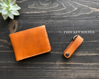FREE KEY HOLDER! Men's Wallet, Men's Leather Wallet, Minimal Wallet, Leather Bifold Wallet, Front Pocket Wallet