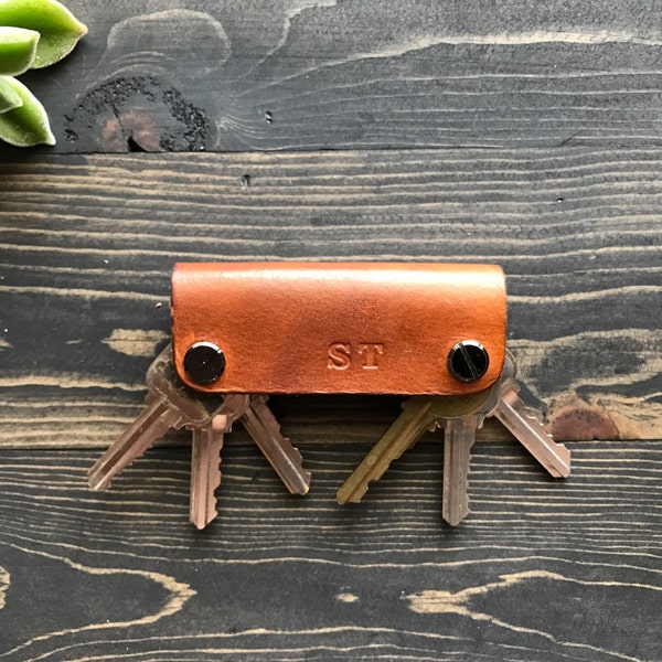 Natural Leather Key Holder, Leather Key Case, Leather Keychain, Slim Key Holder, Minimal Key holder,
