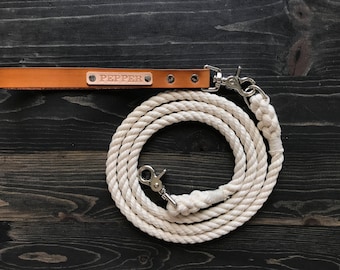 Ivory Rope Dog Leash with Removable Handle, Dog Leash, Rope Dog Leash, Luxury Dog Leash, Leather Dog Leash, Detachable Handle