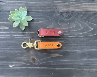 Personalized Leather Key Orbit Organizer, Set of 2, Vegetable Tanned Leather, Leather Key Holder, Natural Leather Key Holder, Made in U.S.A