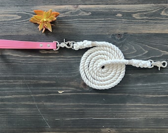 Ivory Rope Dog Leash with Removable Vegan Handle, Vegan Dog Leash, Rope Dog Leash, Luxury Dog Leash, Vegan Leather Dog Leash