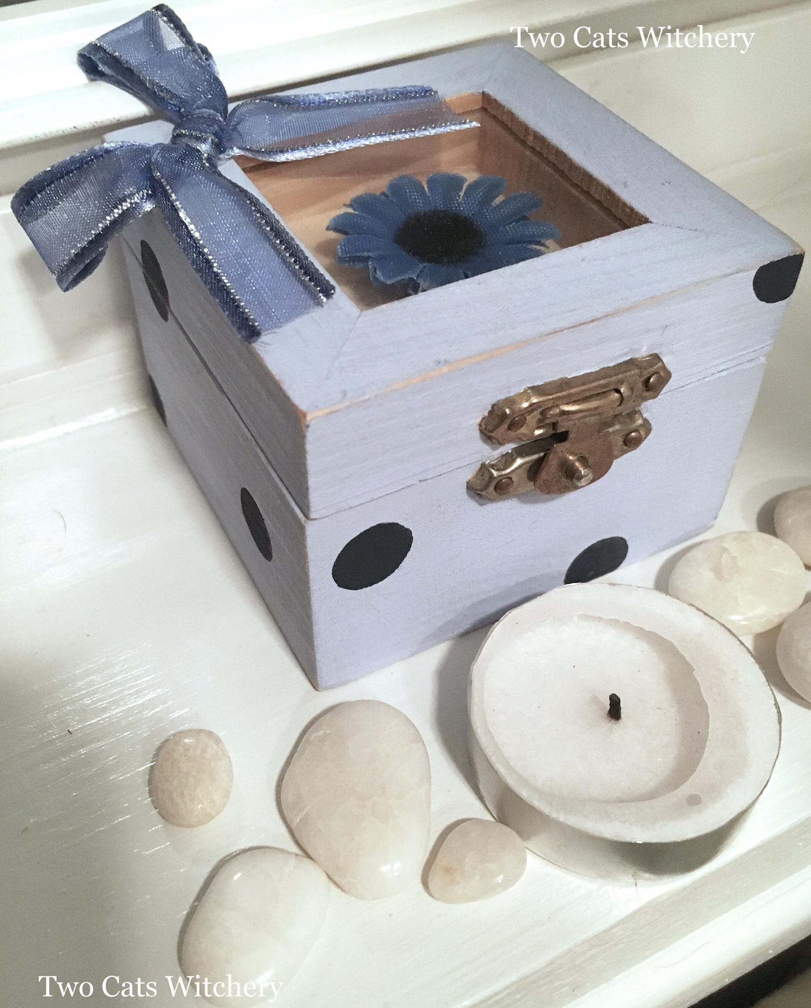 Blue Jewelry Box Blue Flower Decor Polka Dots Box Raw Etsy
