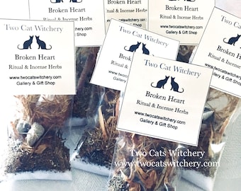 Broken Heart Love Spell Natural Loose Incense Herbs with Dried Sage and Basil. Pagan Ritual Gift for Wiccan Friend, Witchcraft Altar Supply
