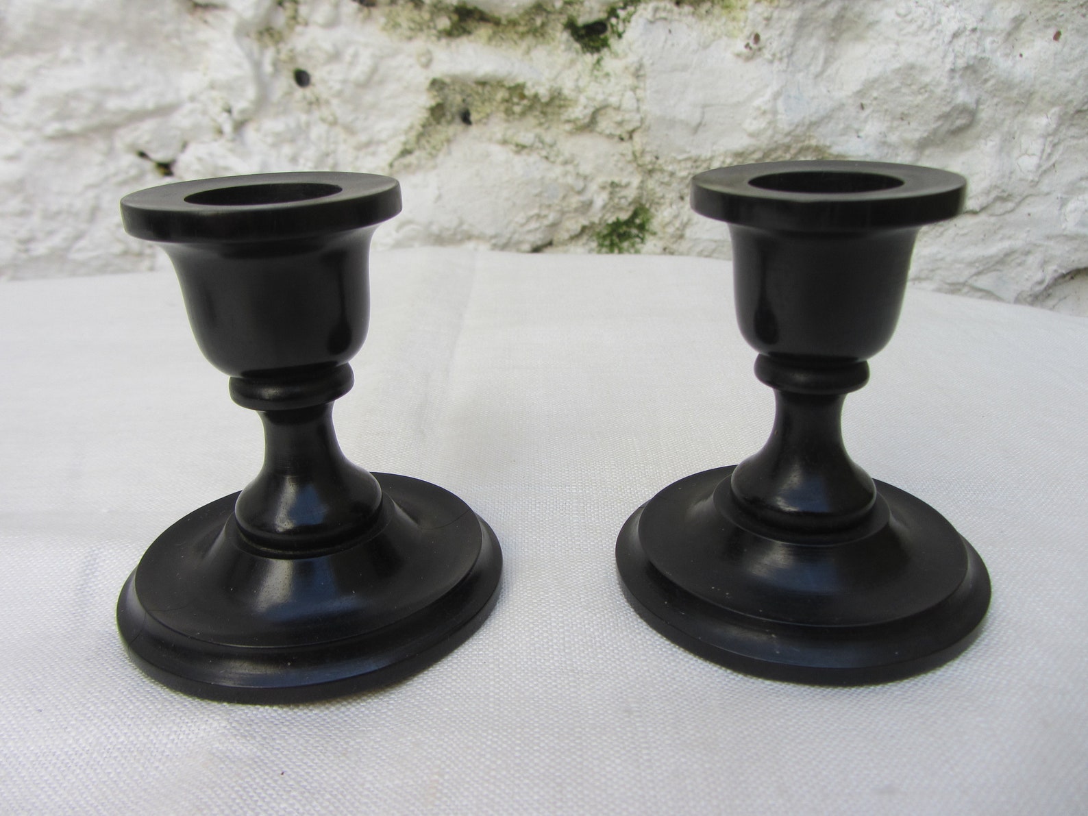 Pr. antique short ebony candlesticks. Turned black wood candle Etsy