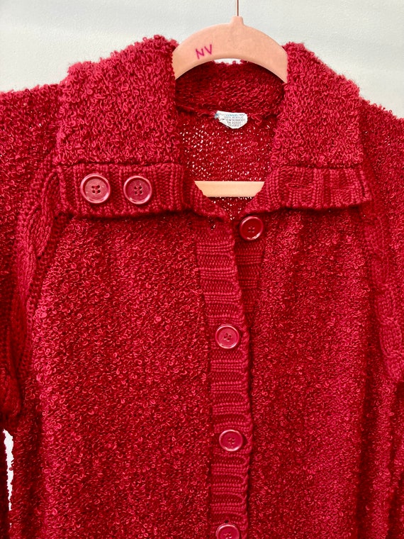 1970s Wine Red Bouclé Cardigan, Bust 36in - image 7
