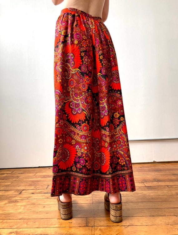 1970s Floral Psychedelic High Waisted Maxi Skirt,… - image 6