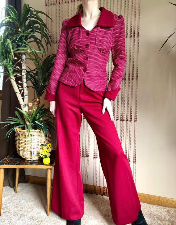 1960/70s Burgundy Matching Pant Suit With True Wid