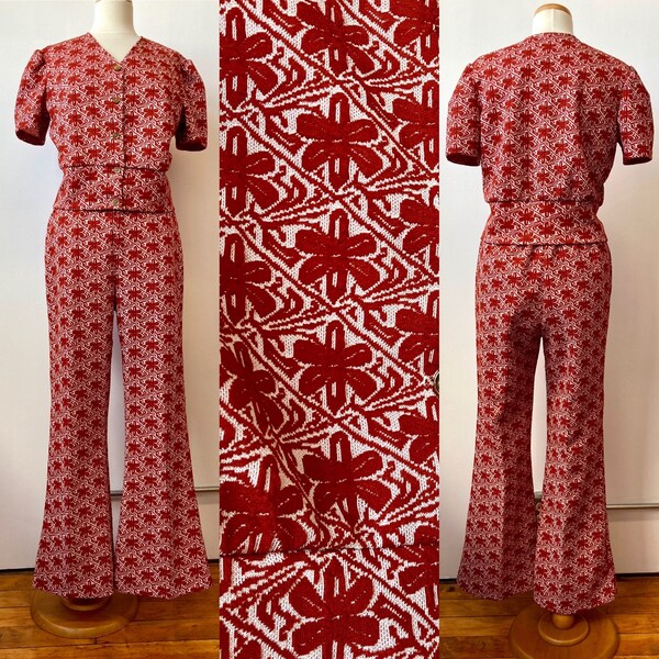 1970s Two Piece Matching Set With Bell Bottoms, Bust 40in
