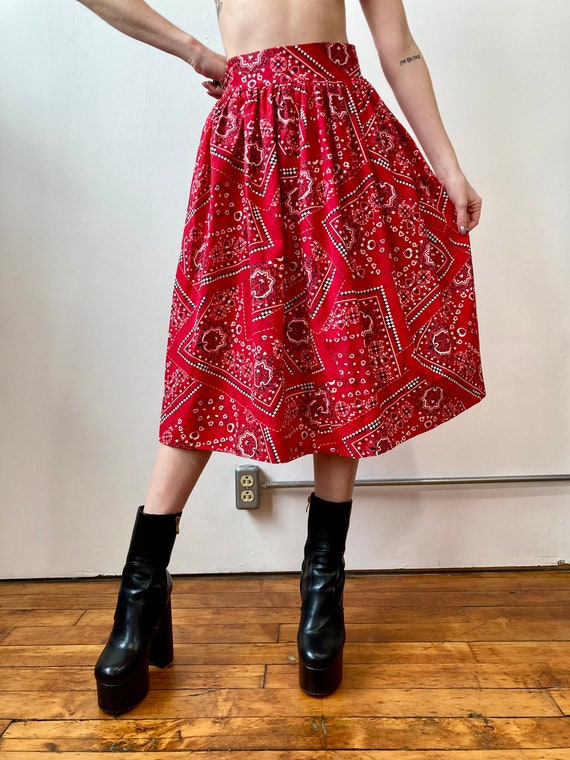 1960s Cotton Bandana Print Skirt, Waist 27in