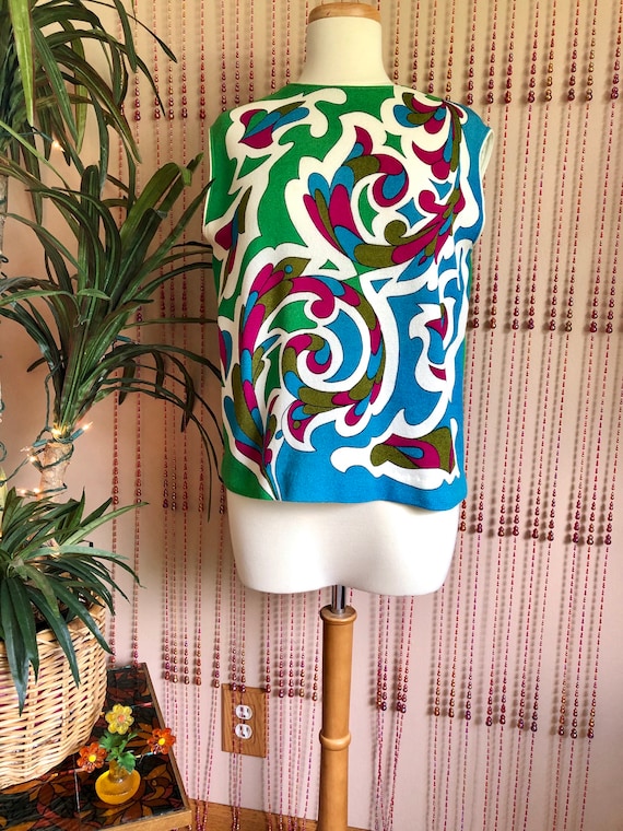 1960s Colorful Psychedelic Mod Sleeveless Top