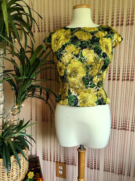 1960s Floral Brocade Formal Top
