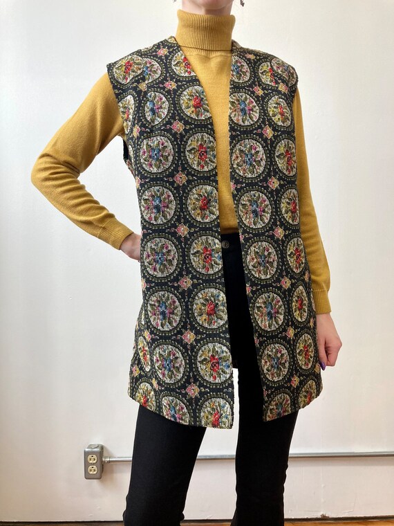 1970s Needlepoint Style Tapestry Vest, Bust 42in