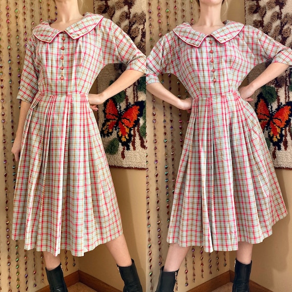 1950s / 1960s R&K Originals Checked Plaid Dress, … - image 1