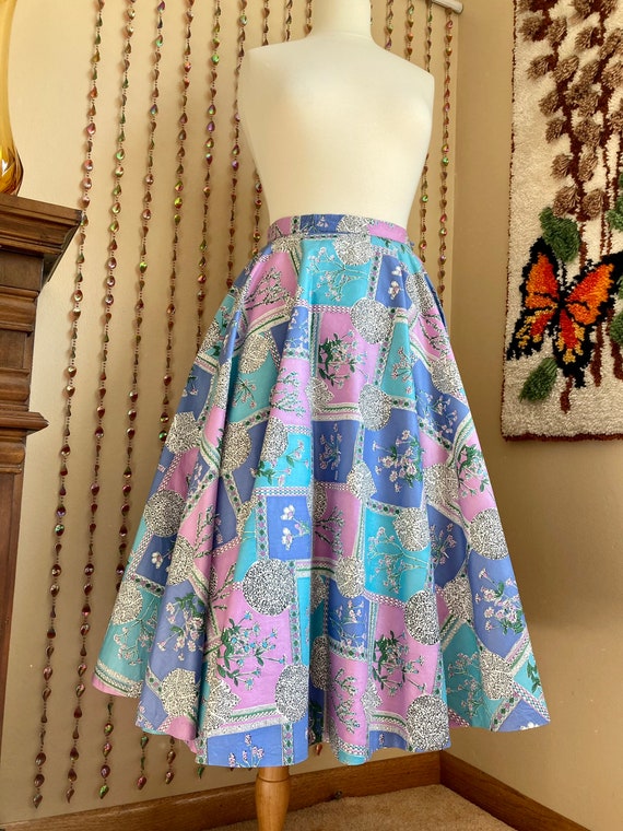 1950s Alex Colman Floral Circle Skirt, Waist 26in