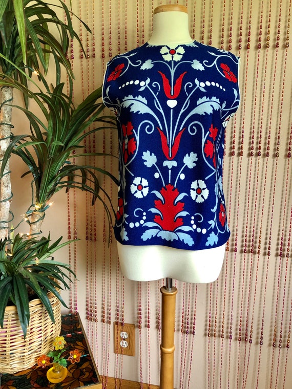 1960s Psychedelic Floral Print Red, White, & Blue