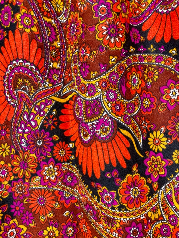 1970s Floral Psychedelic High Waisted Maxi Skirt,… - image 4