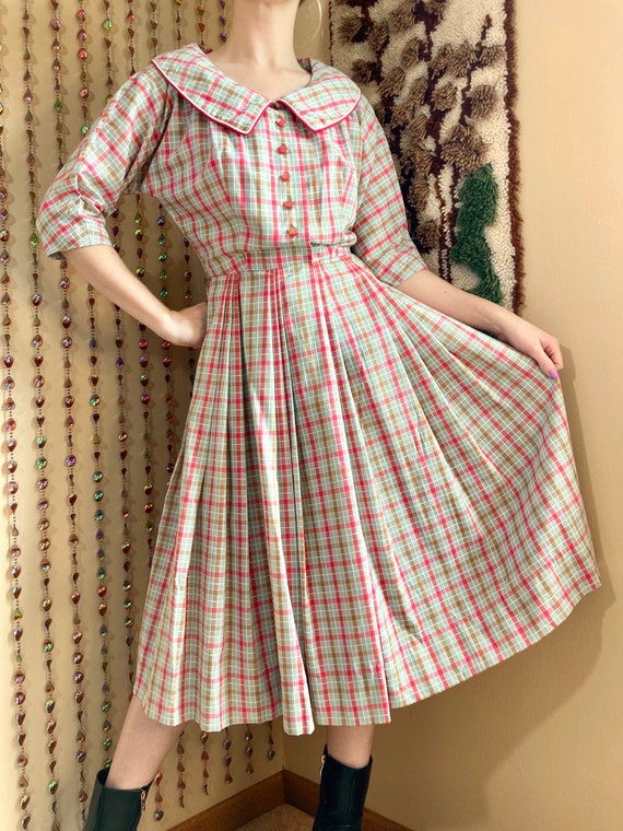 1950s / 1960s R&K Originals Checked Plaid Dress, … - image 2