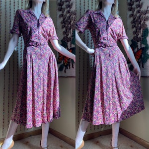 1940s Rayon Jersey Dress With Matching Belt, Bust 34in