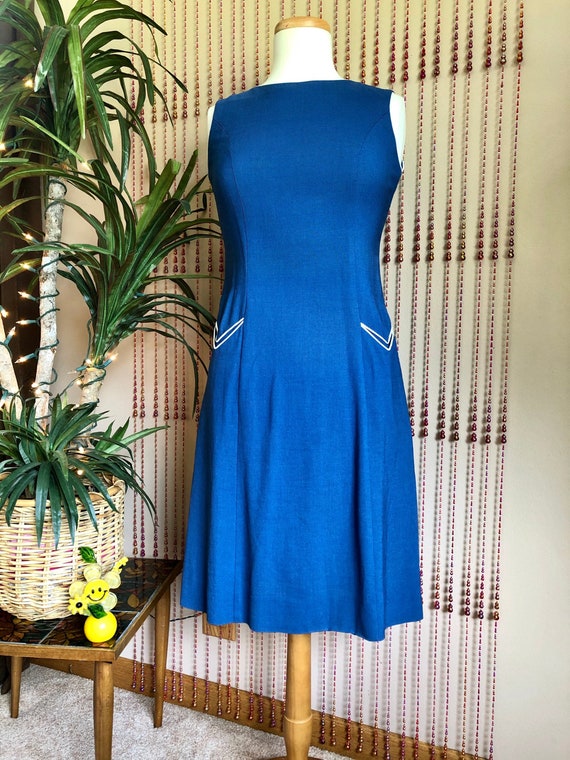 1960s Navy Blue Cotton Dress With Pockets