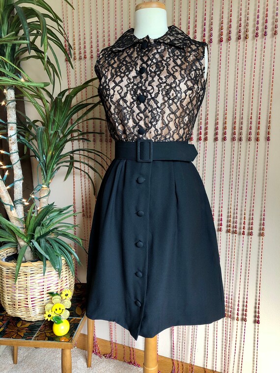 1960s Black Lace Dress With Belt