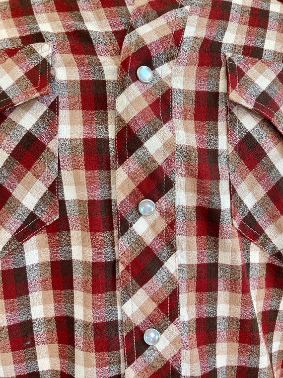 1980s Brown Plaid Western Wear Pearl Snap Shirt, … - image 4