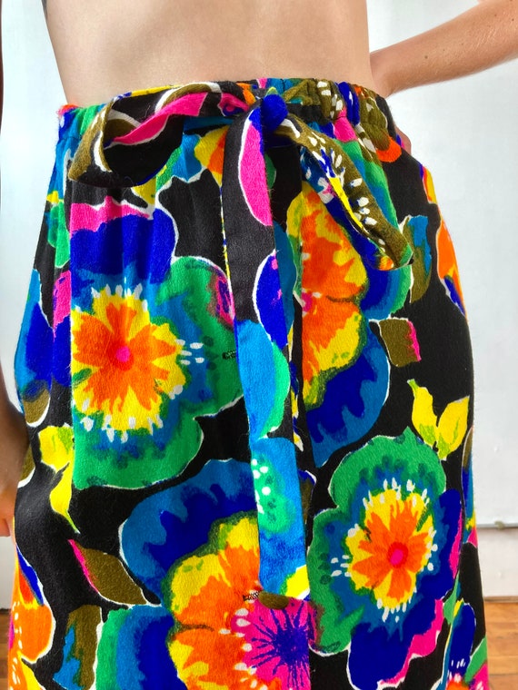 1970s Neon Floral Button Up Maxi Skirt - image 4