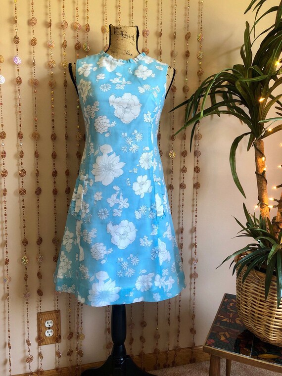 1960s Reversible Mod Dress Floral & Striped Print