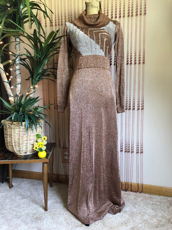 1970s Wenjilli Dress Gorgeous Copper Lurex Maxi Dr
