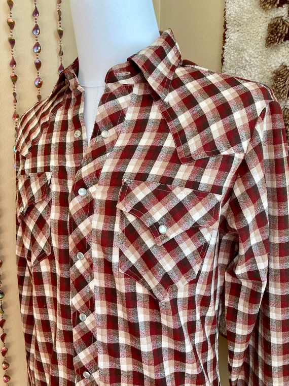 1980s Brown Plaid Western Wear Pearl Snap Shirt, … - image 3