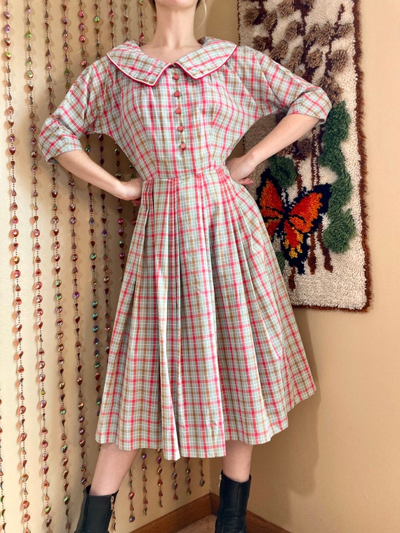 1950s / 1960s R&K Originals Checked Plaid Dress, … - image 4