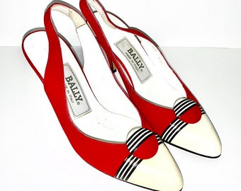 Vintage Bally Heels - Vintage Sligback Pumps - Vintage Red Heels - Vintage Striped Shoes