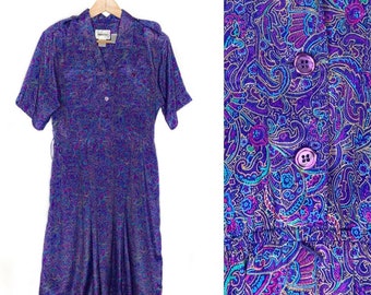 1980s Midi Secretary Dress by Leslie Fay - Vintage Paisley Dress