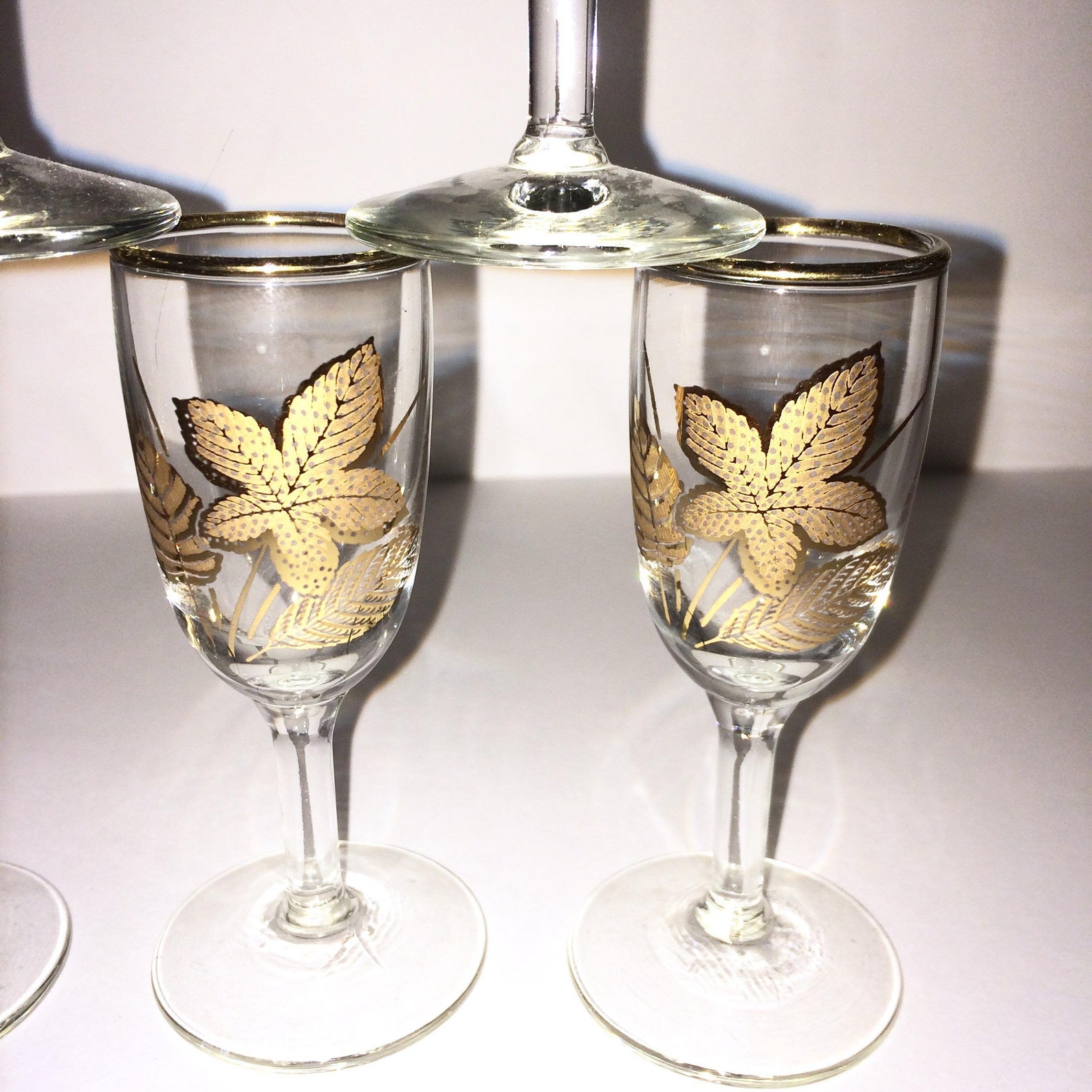 Libbey Gold Leaves Cordial Glasses Vintage Gold Leaf Sherry Etsy