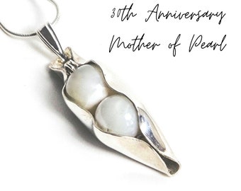 June Birthstone Necklace | Mother of Pearl Necklace | Two Peas In A Pod Jewellery | Made to order | Peas In A Pod | Silver Pea Pod Pendant