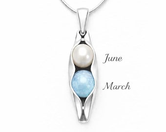 Personalized Birthstone - New Mum Jewelry - Sterling Silver or 14K Gold filled - Two Peas in a Pod Necklace