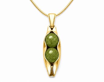 Collar de peridoto, piedra natal: Dos guisantes en una vaina, plata de ley.