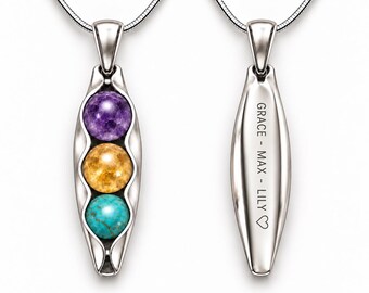 Grandma Necklace - Personalised Birthstone Necklace - Three Peas in a Pod - Gift for Grandma Nanny or Granny