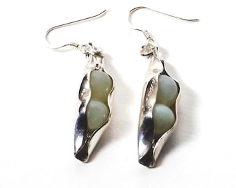 35th Anniversary Earrings | Jade Two Peas in a Pod Earrings | Sterling Silver or 14K Gold Filled